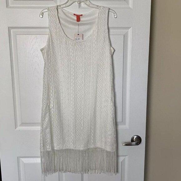 Chelsea & Violet Ivory White Dress Fringe Crochet Lined Size Large Sleeveless - Picture 1 of 11
